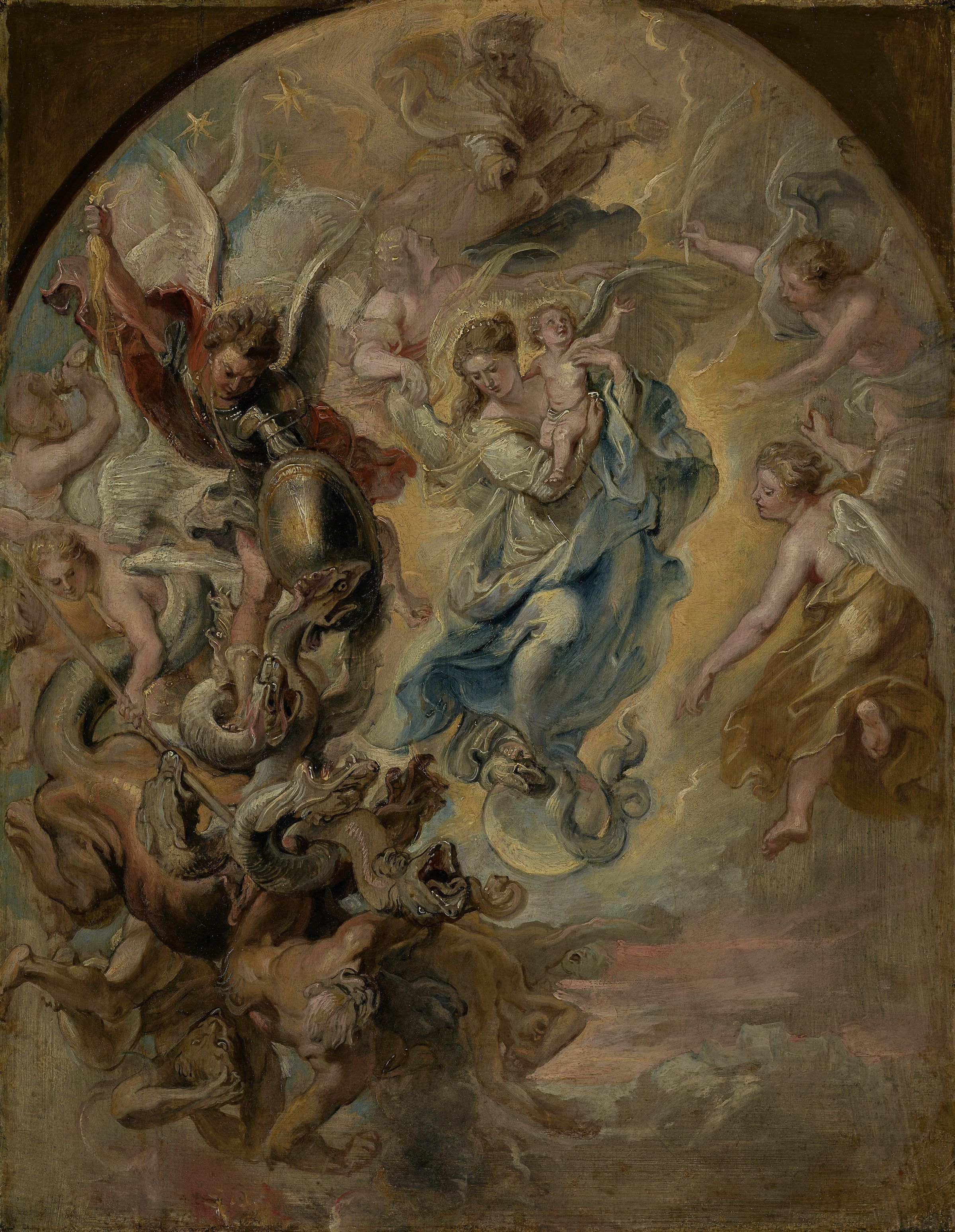 A Virgem como a Mulher do Apocalipse, de Peter Paul Rubens, com São Miguel Arcanjo combatendo o dragão